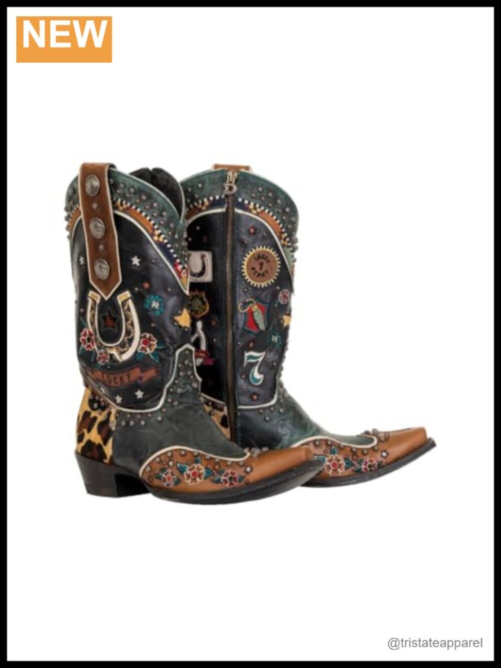 Vintage Western Snip Toe Cowgirl Boots Leather Side Zip Studded